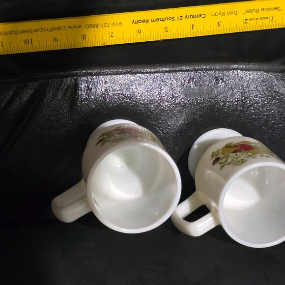 Vintage Milk Glass Pedestal Mugs With Fruit Design - Set Of 2 - Picture 3 of 3